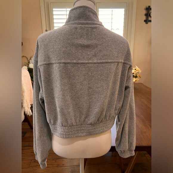 Aerie Corduroy Velour Cropped Zip Up Jacket Light Gray Soft Stretch Women’s M - Picture 3 of 7